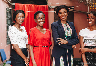 Laurinda Santos, with her CICA students. Marina dos Santos. Abigaíl Caculo and Fernanda Henriques