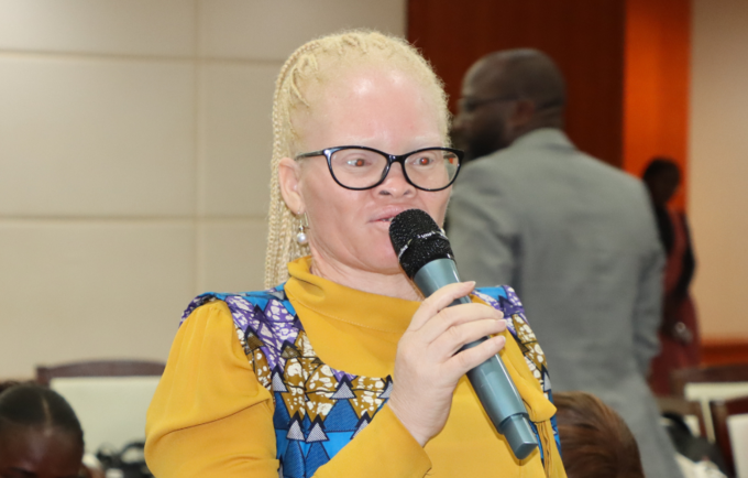 Albertina Camarada, from the 4As Association, talking about the challenges facing albino people in Angola