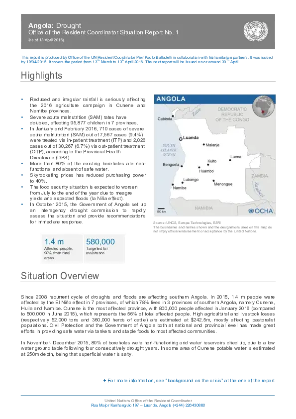 Angola: Drought Situation Report No. 1